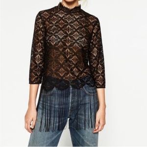 Zara Lace Top With Fringe